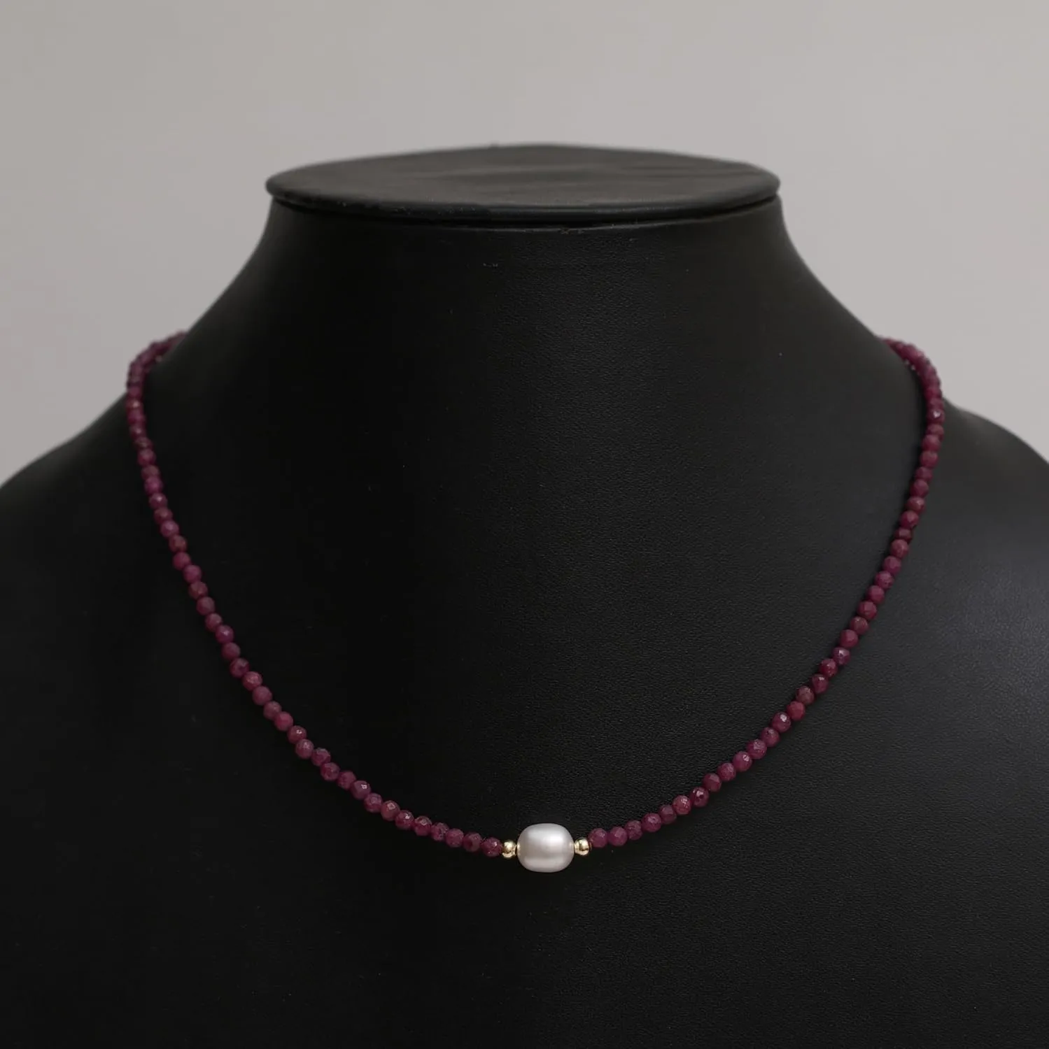 Gempires Pink Ruby Beaded Necklace with Pearl Choker Crystal Jewelry Lightweight July Birthstone Gifts Hypoallergenic 18 Inch Gold Plated Western Gemstone Women Necklaces