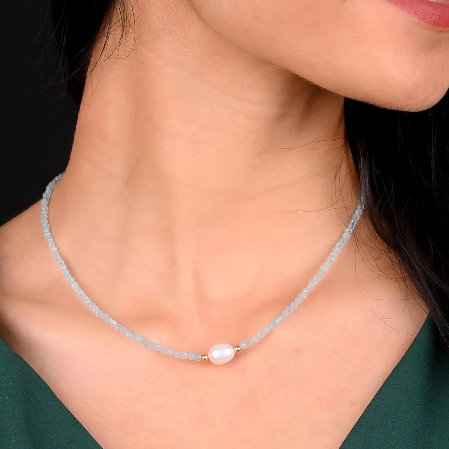 Gempires Pink Ruby Beaded Necklace with Pearl Choker Crystal Jewelry Lightweight July Birthstone Gifts Hypoallergenic 18 Inch Gold Plated Western Gemstone Women Necklaces
