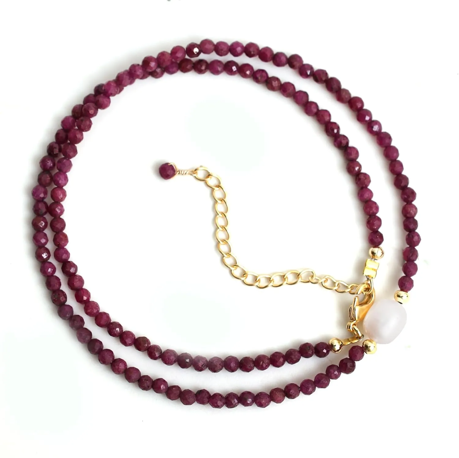 Gempires Pink Ruby Beaded Necklace with Pearl Choker Crystal Jewelry Lightweight July Birthstone Gifts Hypoallergenic 18 Inch Gold Plated Western Gemstone Women Necklaces