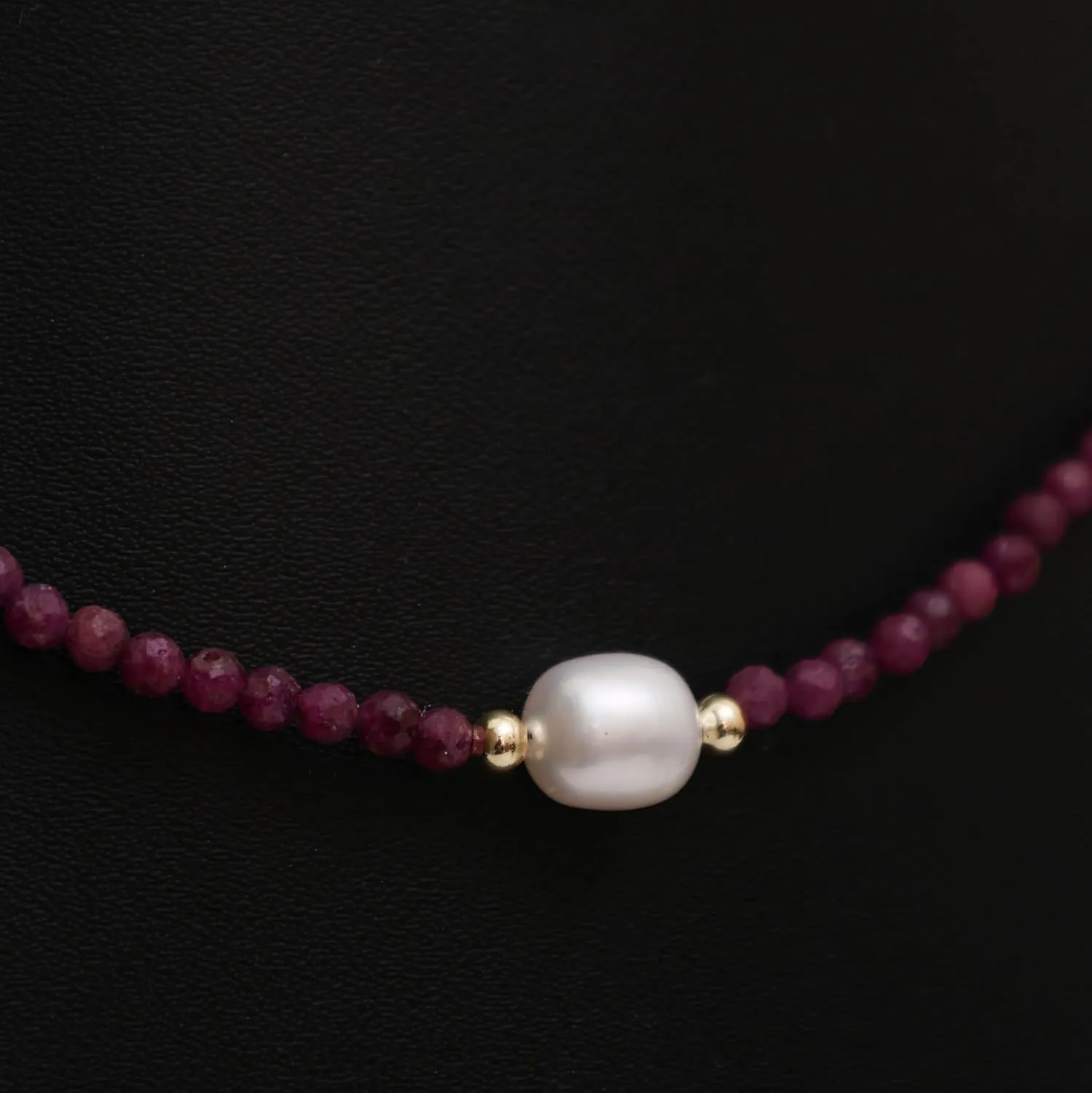Gempires Pink Ruby Beaded Necklace with Pearl Choker Crystal Jewelry Lightweight July Birthstone Gifts Hypoallergenic 18 Inch Gold Plated Western Gemstone Women Necklaces