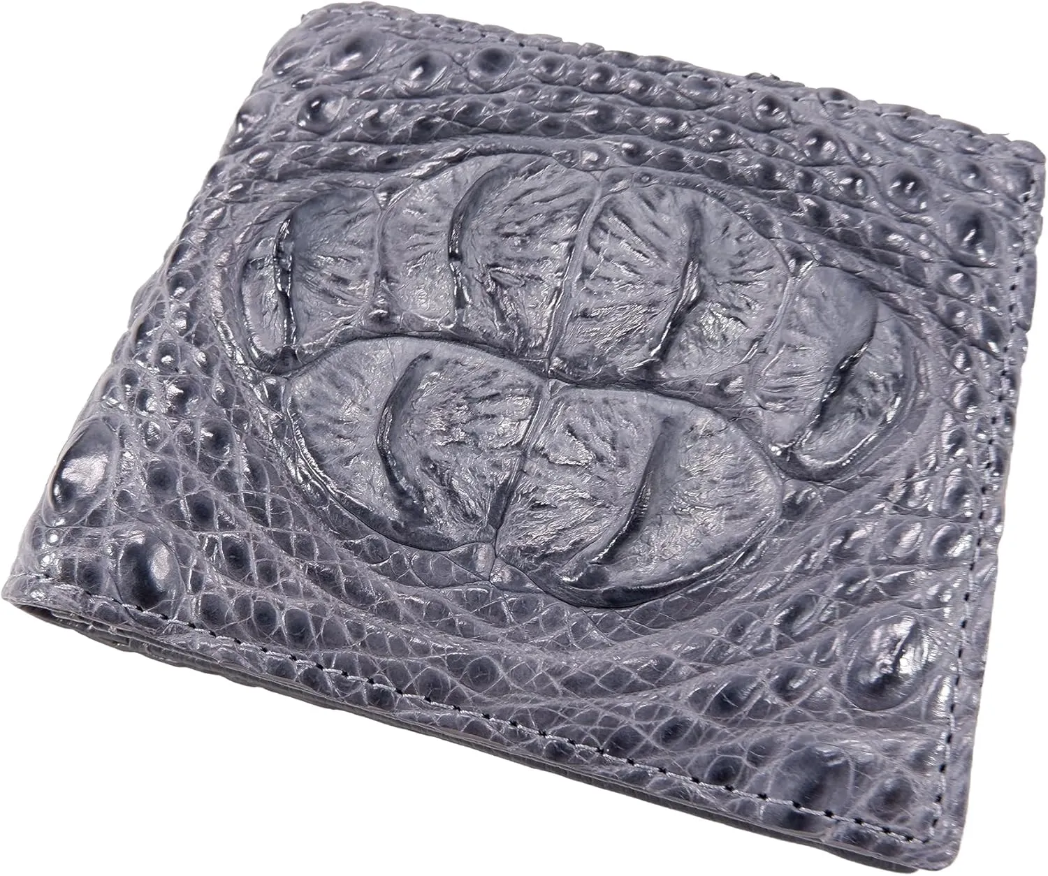 Genuine Crocodile Alligator Head Bump Skin Leather Soft & Slim Bifold Wallet (6 Card Slots   2 ID Windows   2 Compartments for Bills, Traffic Grey)
