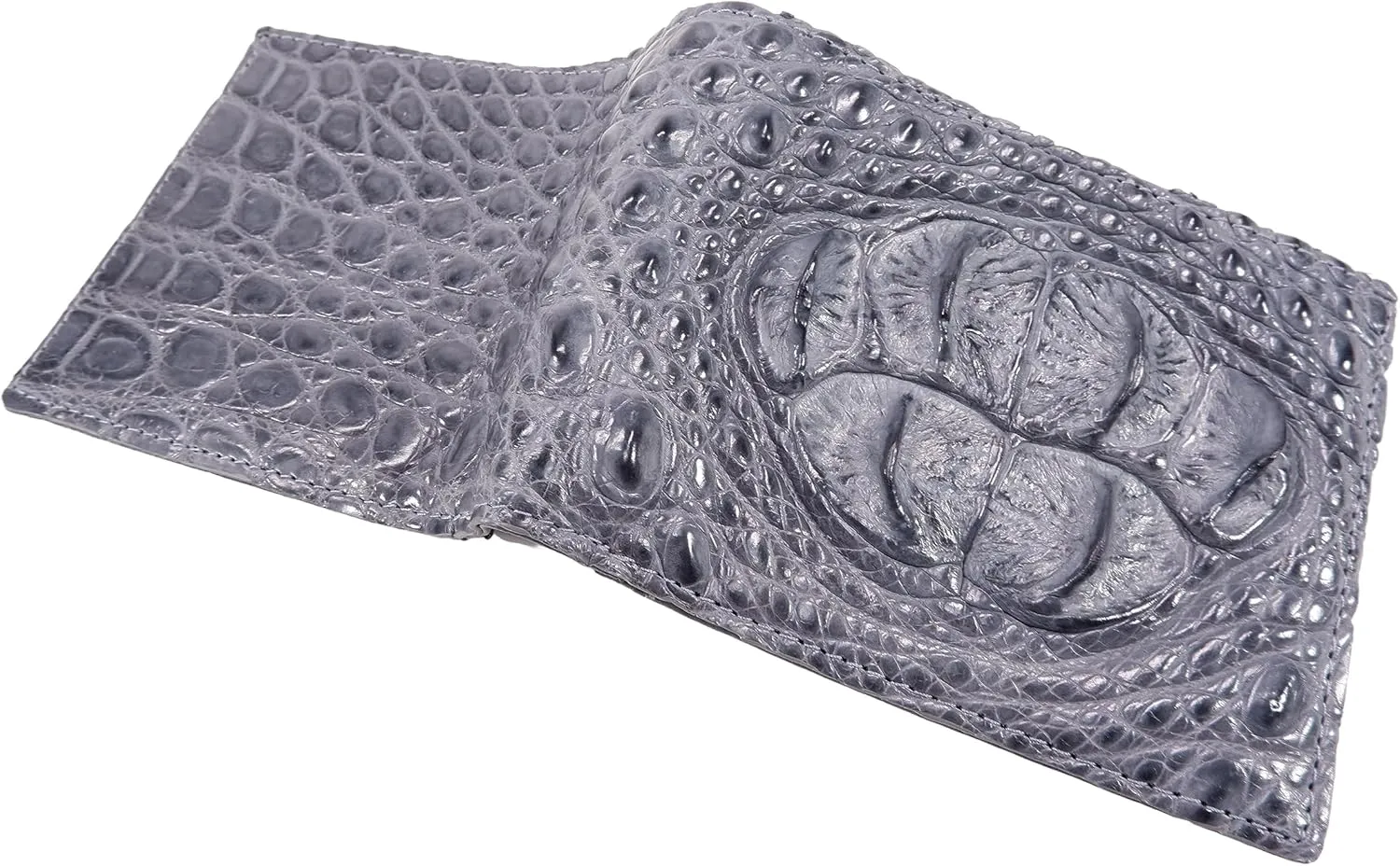 Genuine Crocodile Alligator Head Bump Skin Leather Soft & Slim Bifold Wallet (6 Card Slots   2 ID Windows   2 Compartments for Bills, Traffic Grey)