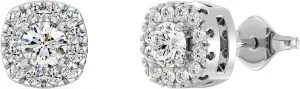 GildedLab-Grown Diamond Cushion Halo Stud Earrings for Women, Round Cut, 4-Prong, Push Back, 925 Sterling Silver or 14 KTGold-Plated, F Color SI1