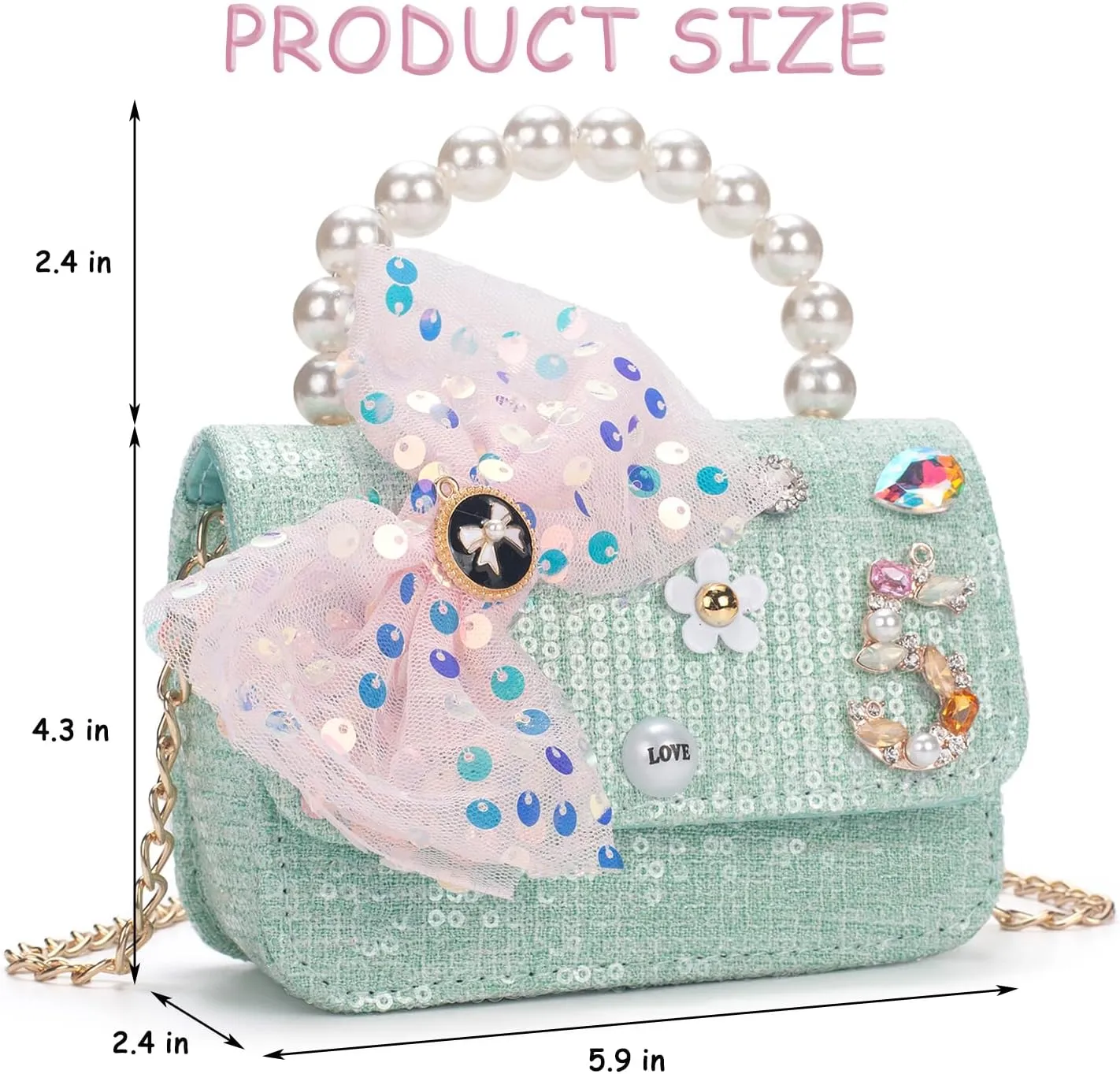 Girls Purse for Kids Aged 3-12 - Light Blue Toddler Crossbody Bag with Flower Sunglasses - Birthday Gifts for Girls