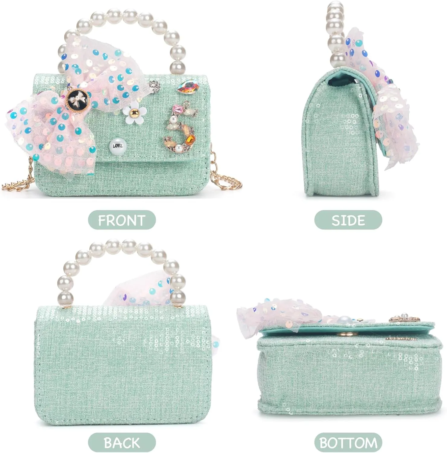 Girls Purse for Kids Aged 3-12 - Light Blue Toddler Crossbody Bag with Flower Sunglasses - Birthday Gifts for Girls