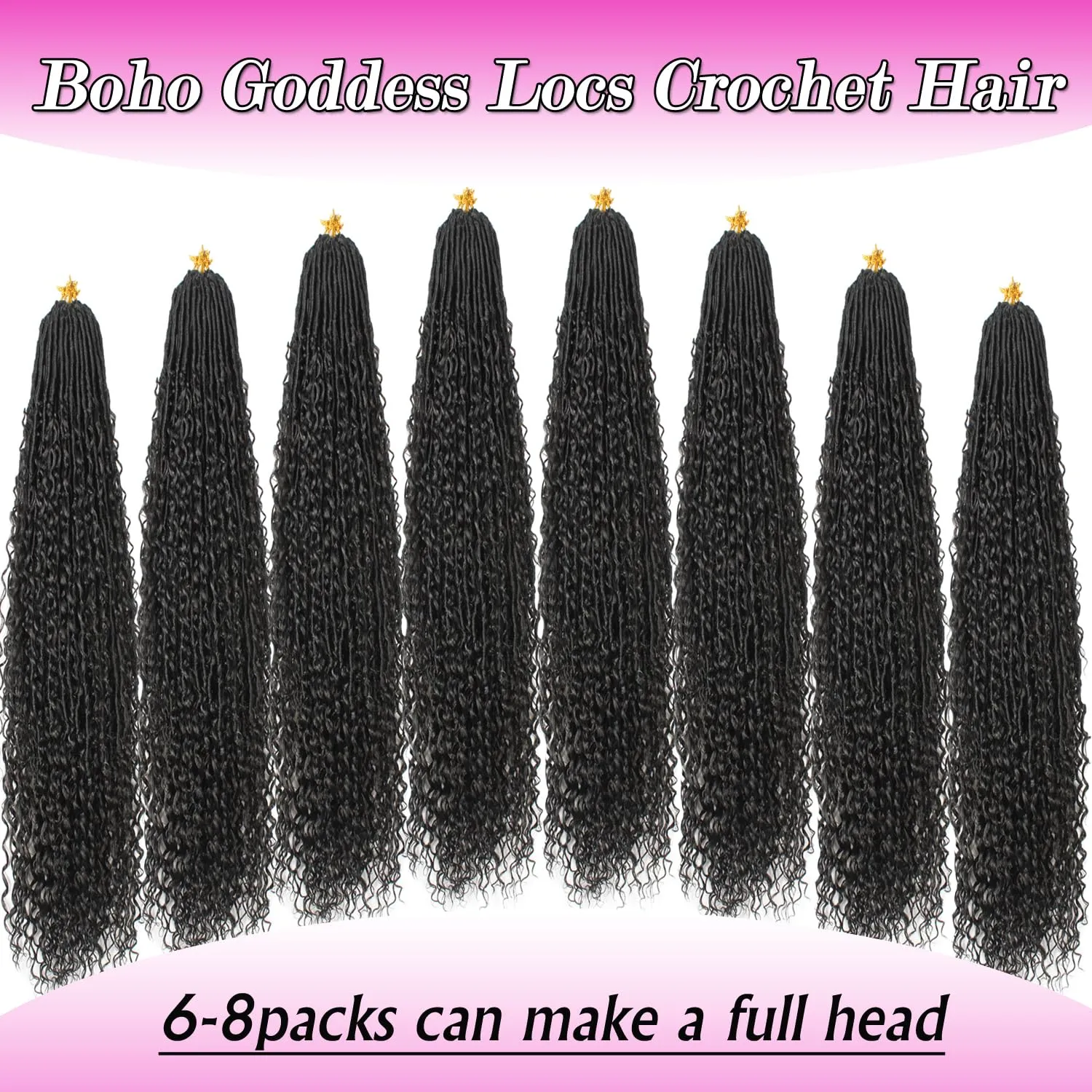 Goddess Locs Crochet Hair 30 Inch Faux Locs Crochet Pre-looped Boho Faux Locs with Curly Ends 8 Packs Long Bohemian River Locs Crochet Hair for Black Women(30Inch,2#)