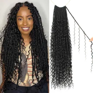 Goddess Locs Crochet Hair 30 Inch Faux Locs Crochet Pre-looped Boho Faux Locs with Curly Ends 8 Packs Long Bohemian River Locs Crochet Hair for Black Women(30Inch,2#)