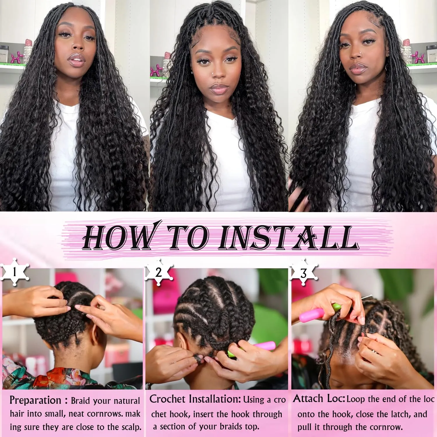 Goddess Locs Crochet Hair 30 Inch Faux Locs Crochet Pre-looped Boho Faux Locs with Curly Ends 8 Packs Long Bohemian River Locs Crochet Hair for Black Women(30Inch,2#)