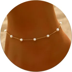 Gold Cross Women's Anklet 18K Pearl Beaded Women's Anklet Adjustable Stainless Steel Faux Pearl Anklet Women's Jewelry Gifts