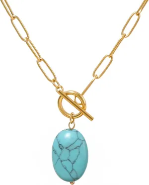Gold Paperclip Toggle Necklace Pendant for Women Natural Gemstone Pearl Cubic Zirconia Paper Clip Chain Necklace Toggle Paperclip Jewelry Gift for Women