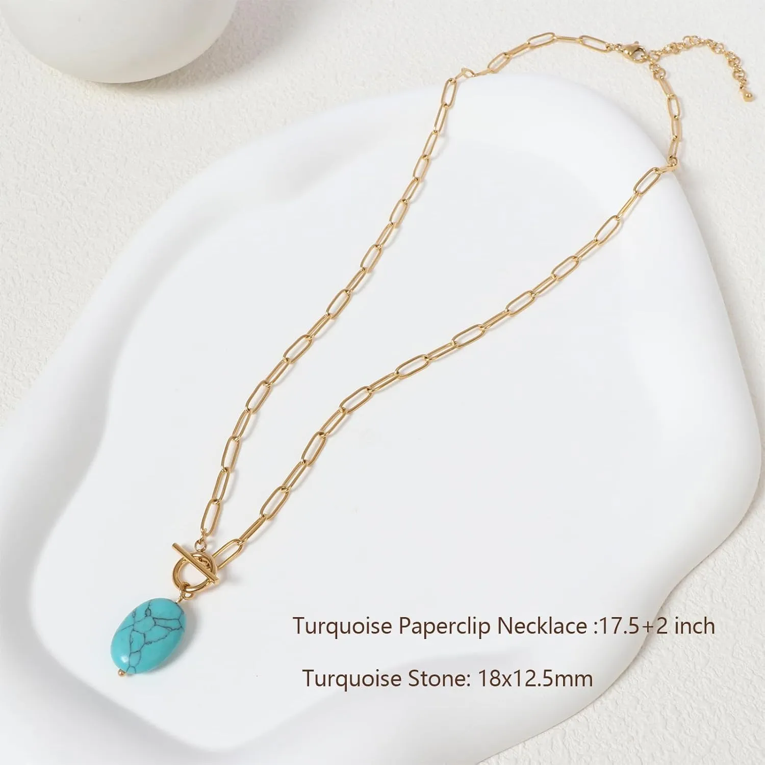 Gold Paperclip Toggle Necklace Pendant for Women Natural Gemstone Pearl Cubic Zirconia Paper Clip Chain Necklace Toggle Paperclip Jewelry Gift for Women