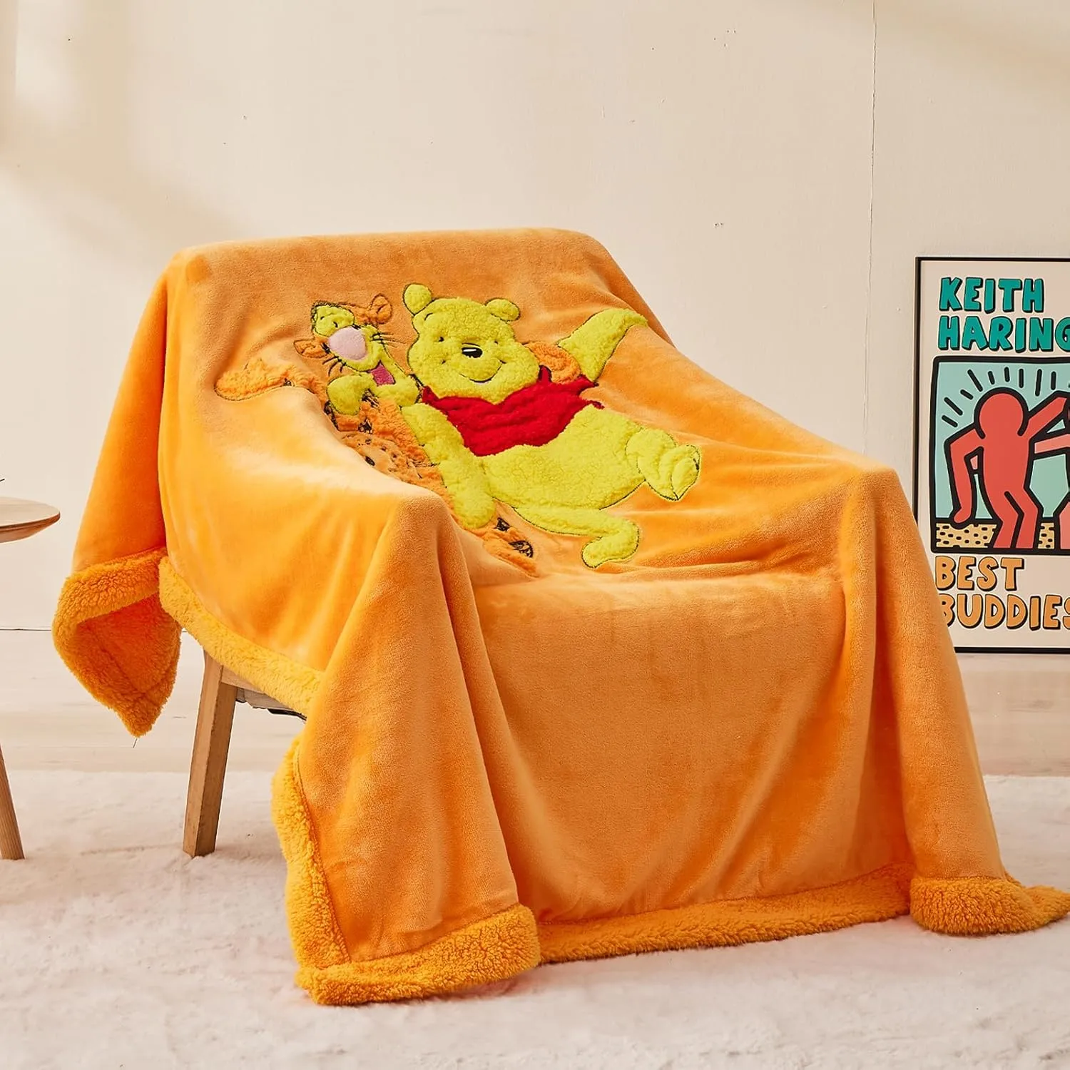 GONAAP Kids Blanket 3D Cartoon Embroidered Sherpa Blanket Plush Warm for Boys Girls(Yellow Bear and Tigger Colorful, (40"X50"))