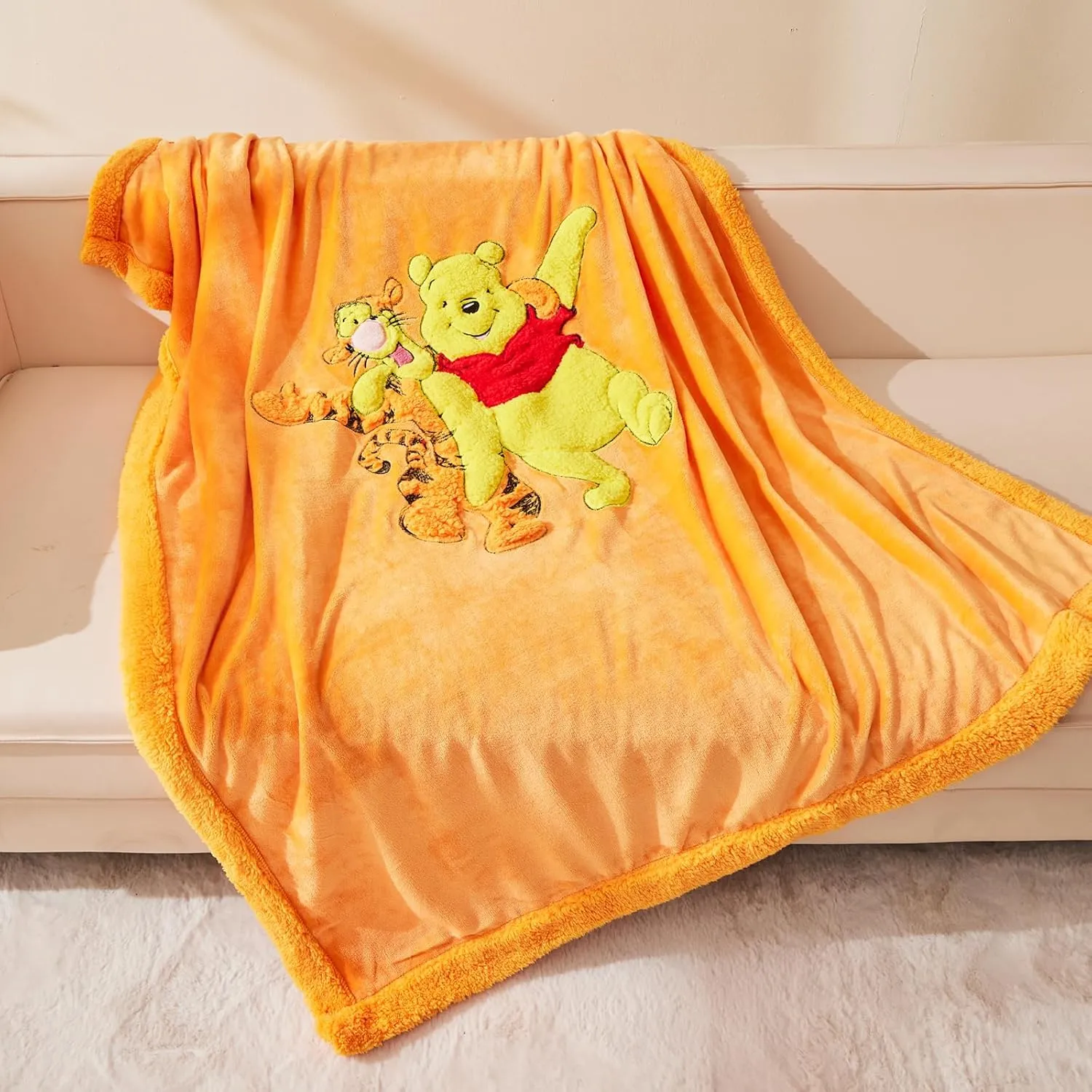 GONAAP Kids Blanket 3D Cartoon Embroidered Sherpa Blanket Plush Warm for Boys Girls(Yellow Bear and Tigger Colorful, (40"X50"))