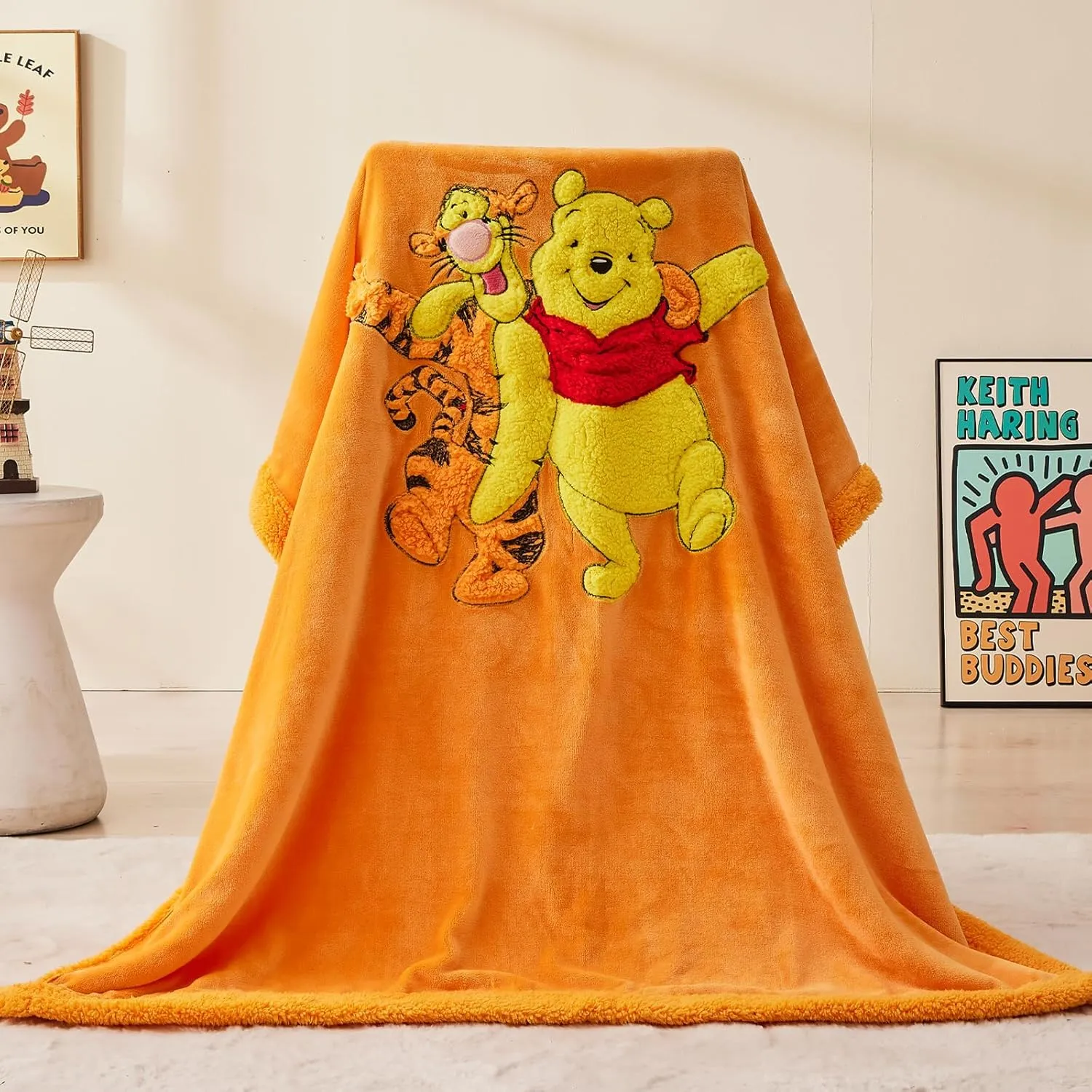 GONAAP Kids Blanket 3D Cartoon Embroidered Sherpa Blanket Plush Warm for Boys Girls(Yellow Bear and Tigger Colorful, (40"X50"))