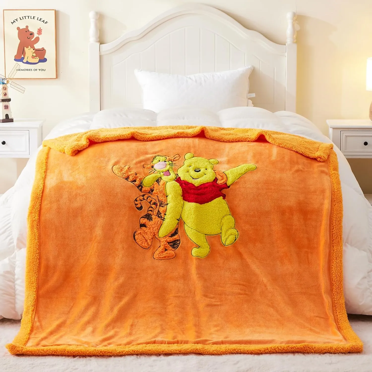 GONAAP Kids Blanket 3D Cartoon Embroidered Sherpa Blanket Plush Warm for Boys Girls(Yellow Bear and Tigger Colorful, (40"X50"))