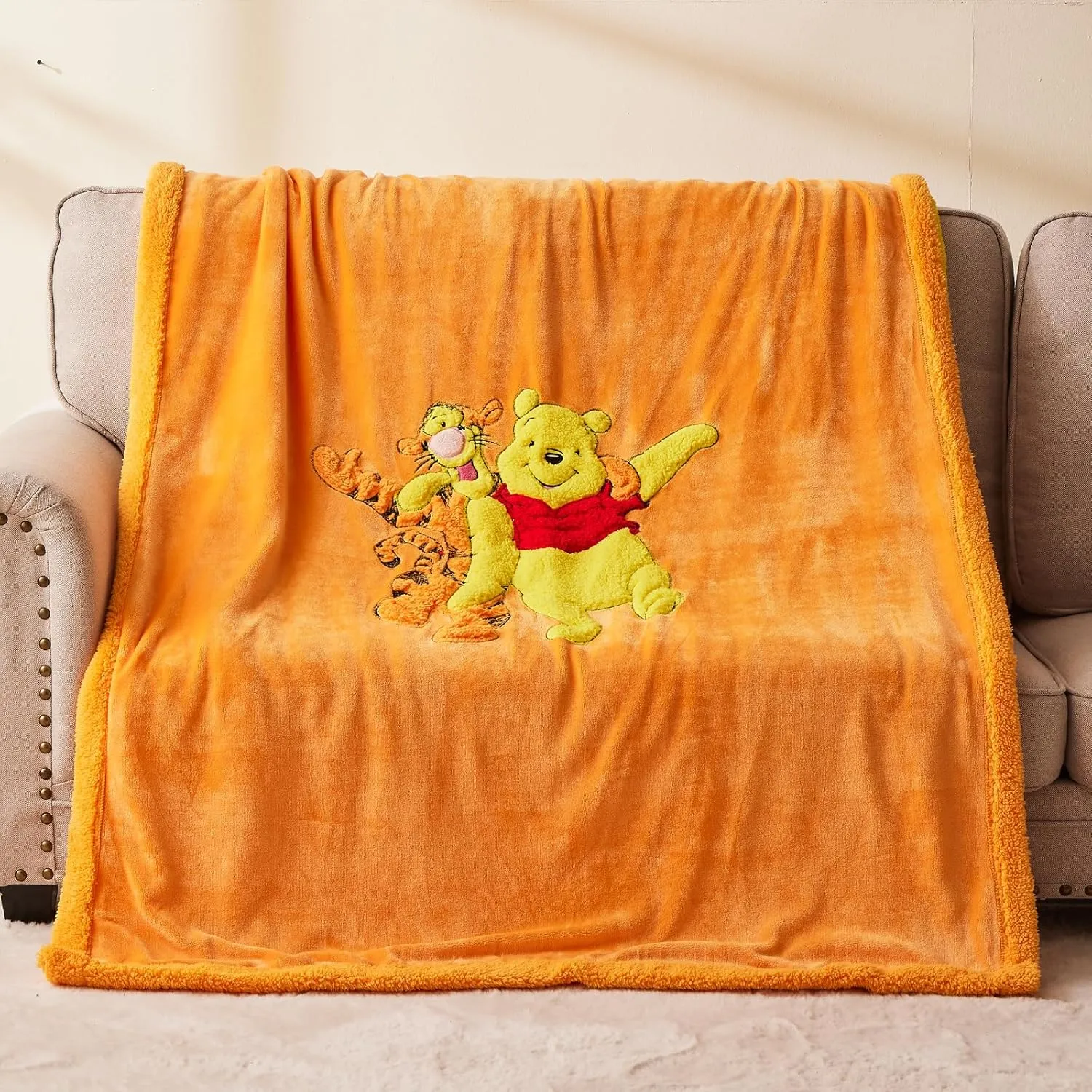 GONAAP Kids Blanket 3D Cartoon Embroidered Sherpa Blanket Plush Warm for Boys Girls(Yellow Bear and Tigger Colorful, (40"X50"))