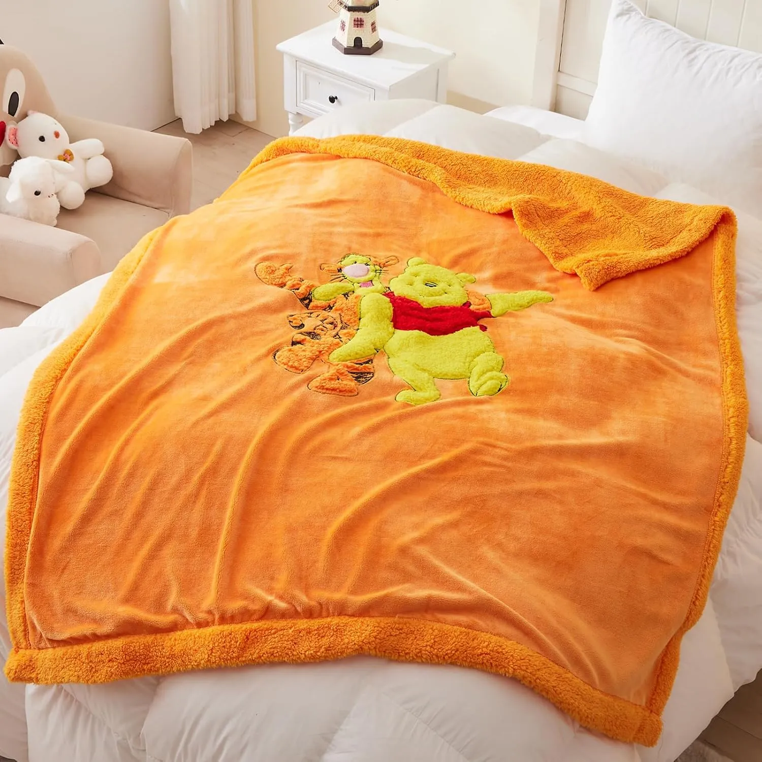 GONAAP Kids Blanket 3D Cartoon Embroidered Sherpa Blanket Plush Warm for Boys Girls(Yellow Bear and Tigger Colorful, (40"X50"))