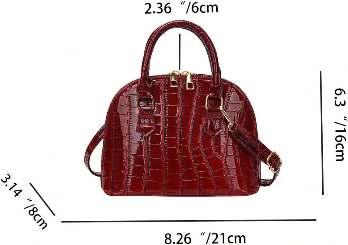 GORGLITTER Women's Dome Satchel Bags Small Crossbody Bag Crocodile Metallic Embossed Purses Top Handle Bags
