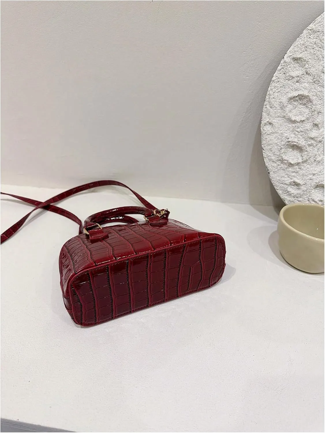 GORGLITTER Women's Dome Satchel Bags Small Crossbody Bag Crocodile Metallic Embossed Purses Top Handle Bags