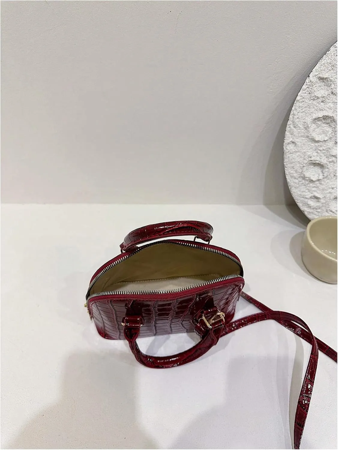 GORGLITTER Women's Dome Satchel Bags Small Crossbody Bag Crocodile Metallic Embossed Purses Top Handle Bags