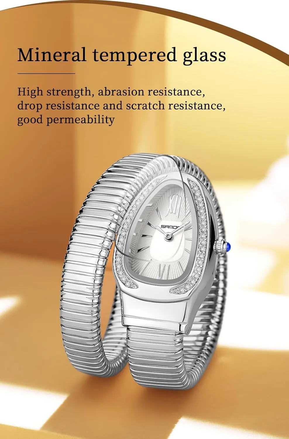 Gosasa Stylish Women's Snake Shape Bangle Watch Unique Design Snake Coil Elegant Dress Diamond Bracelet Ladies Quartz Wristwatch with Roman Numerals Dial