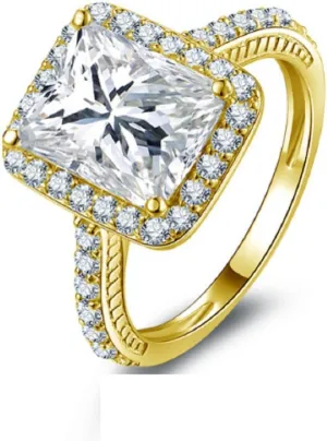 GOWE 10k Solid Yellow Gold Wedding Rings 3 Carat Luxury CZ Anelli Donna Rectangle Cut Halo Wedding Ring