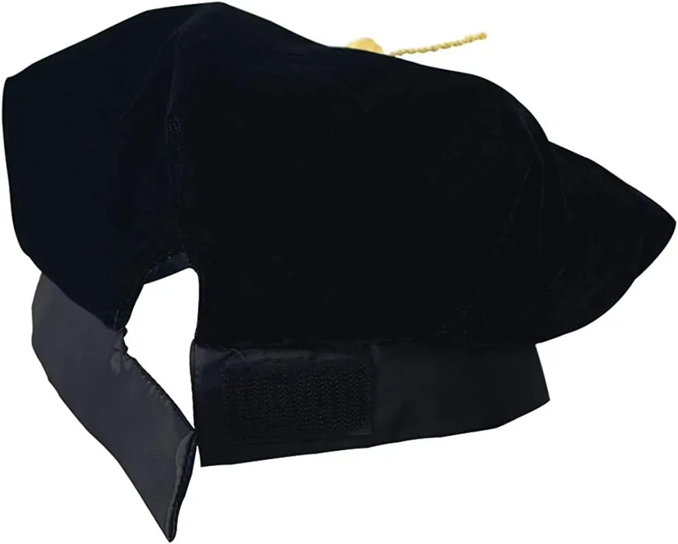 GraduatePro Doctoral Graduation Tam PhD Blue/Black Velvet with Gold Bullion Tassel, 8-Sided/6 Sided/4 Sided Doctorate Cap
