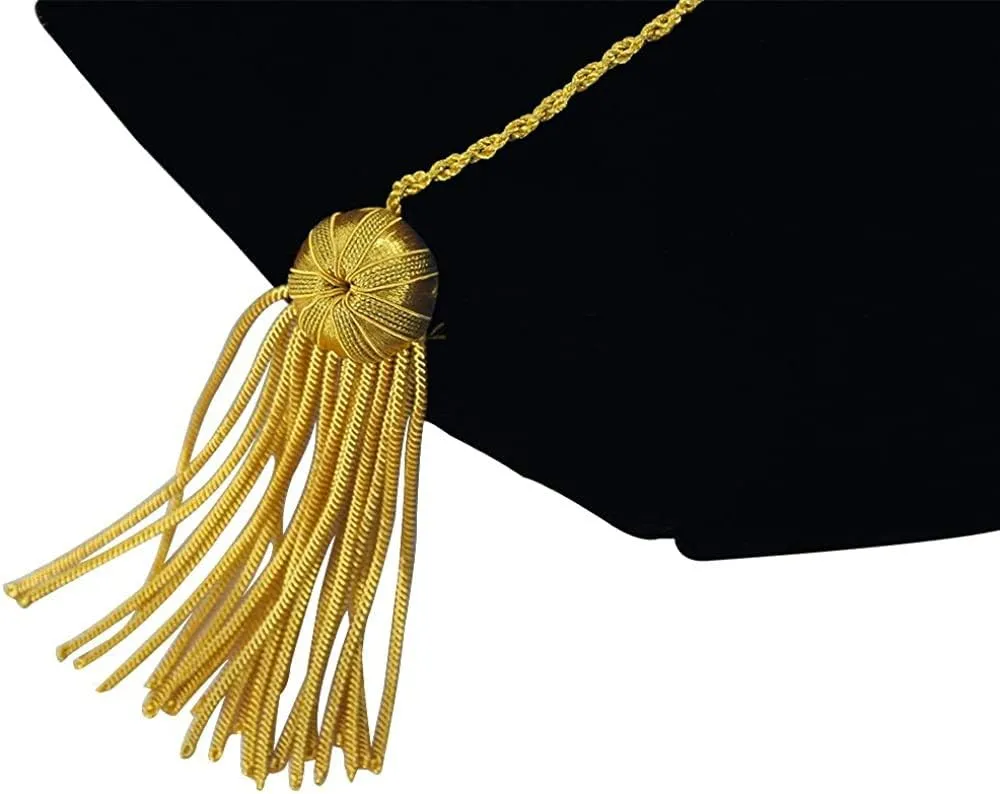 GraduatePro Doctoral Graduation Tam PhD Blue/Black Velvet with Gold Bullion Tassel, 8-Sided/6 Sided/4 Sided Doctorate Cap