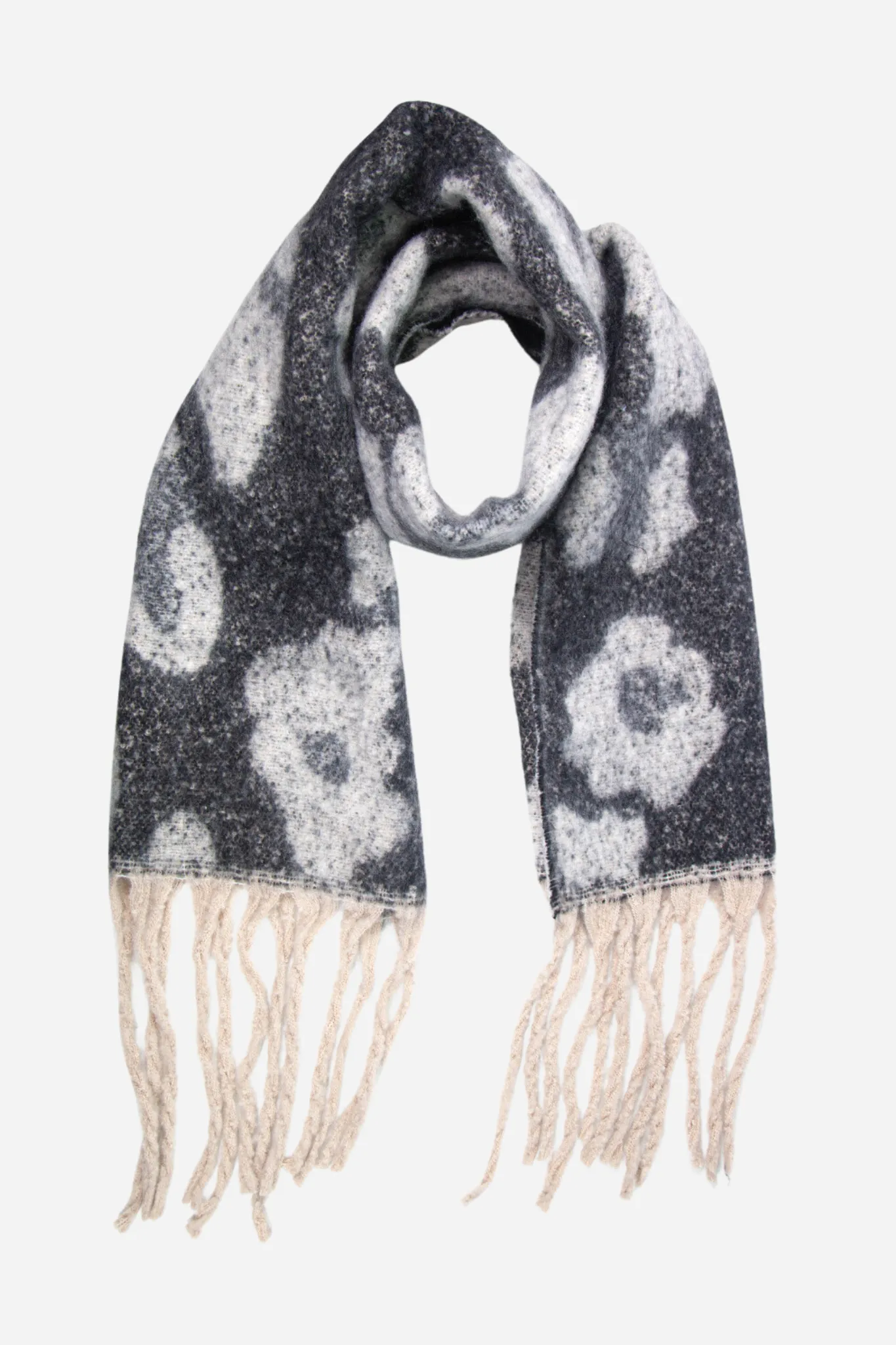 Grey Large Leopard Print Heavyweight Scarf
