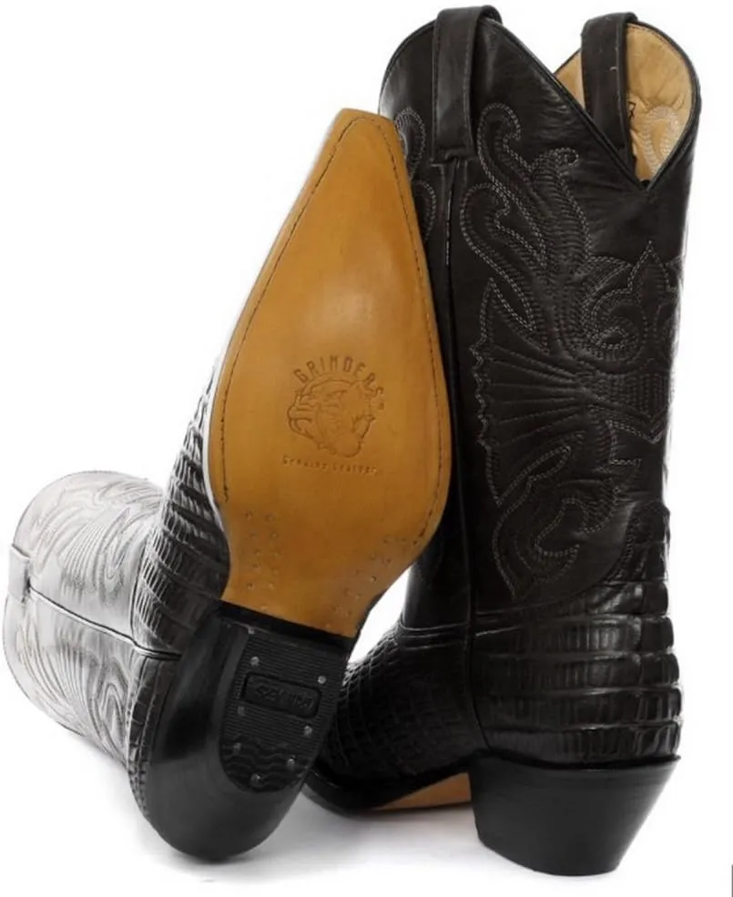 Grinders Carolina Black Croc Mens Western Cowboy Boots