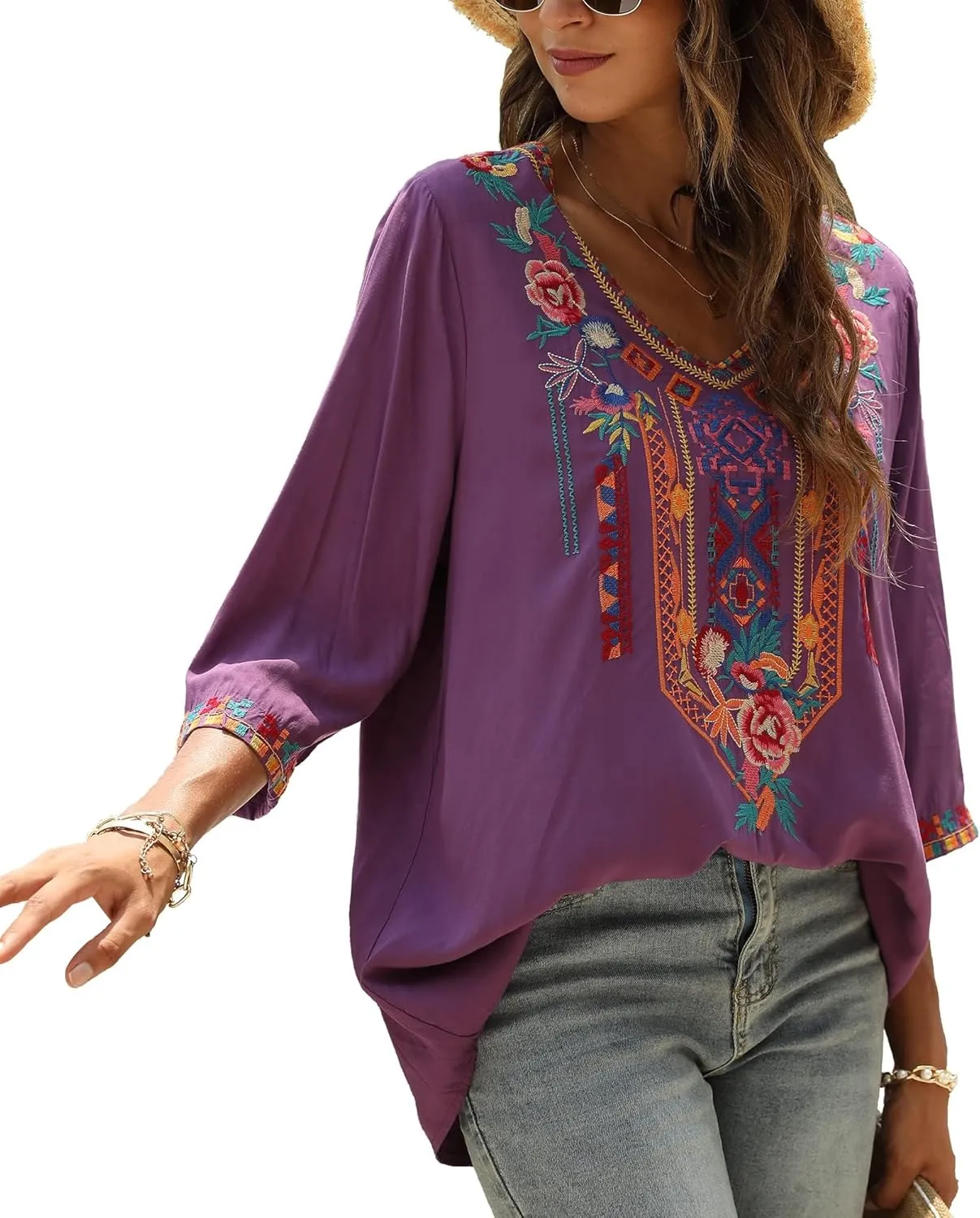 Grosy Bohemian Embroidered Tops for Women, Hippie Clothes, Mexican Peasant Blouses, Traditional Boho Clothing Tunic Shirts
