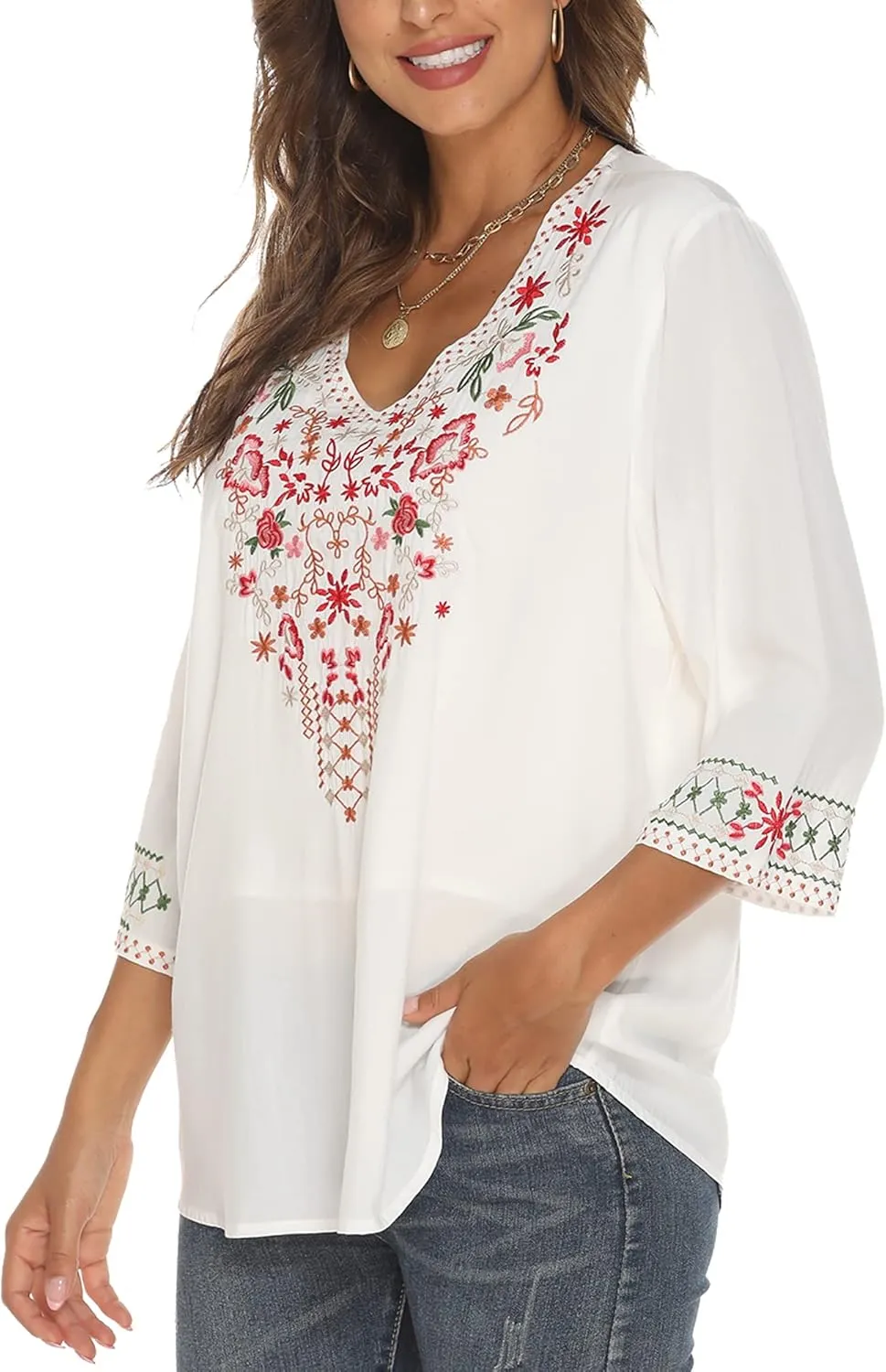 Grosy Bohemian Embroidered Tops for Women, Hippie Clothes, Mexican Peasant Blouses, Traditional Boho Clothing Tunic Shirts