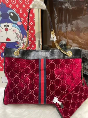 Gucci Rajah Tote Bag 9060 - Vintage Red Velvet Shoulder Bag