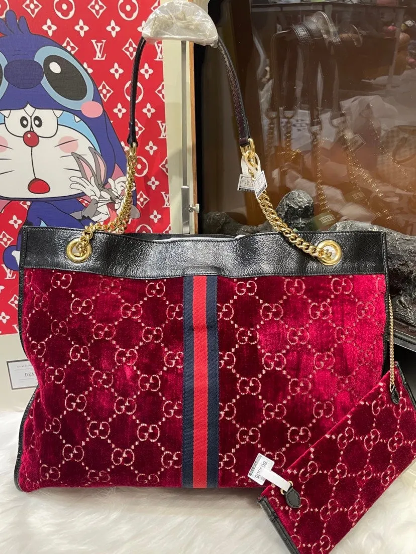 Gucci Rajah Tote Bag 9060 - Vintage Red Velvet Shoulder Bag