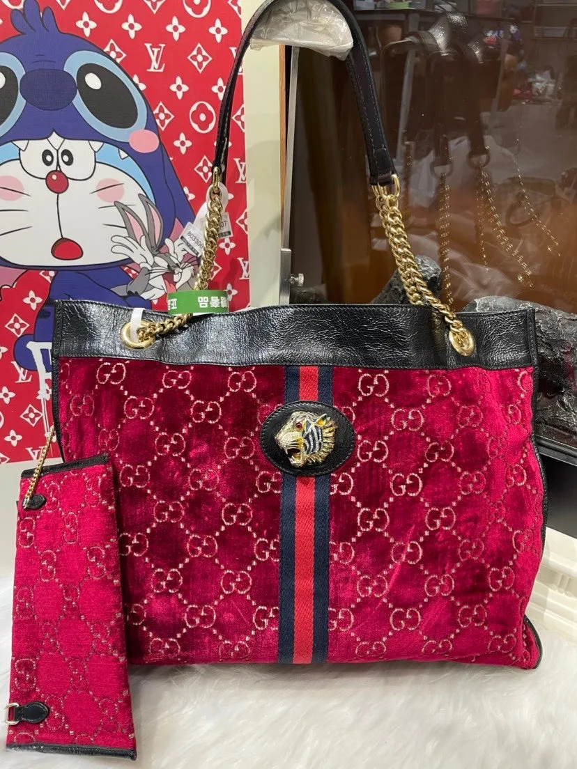 Gucci Rajah Tote Bag 9060 - Vintage Red Velvet Shoulder Bag