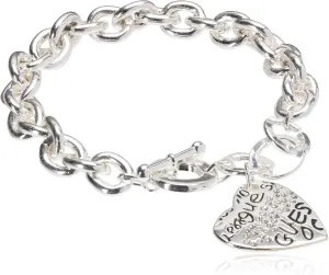 GUESS "Basic" Graffiti Logo Heart Toggle Charm Bracelet