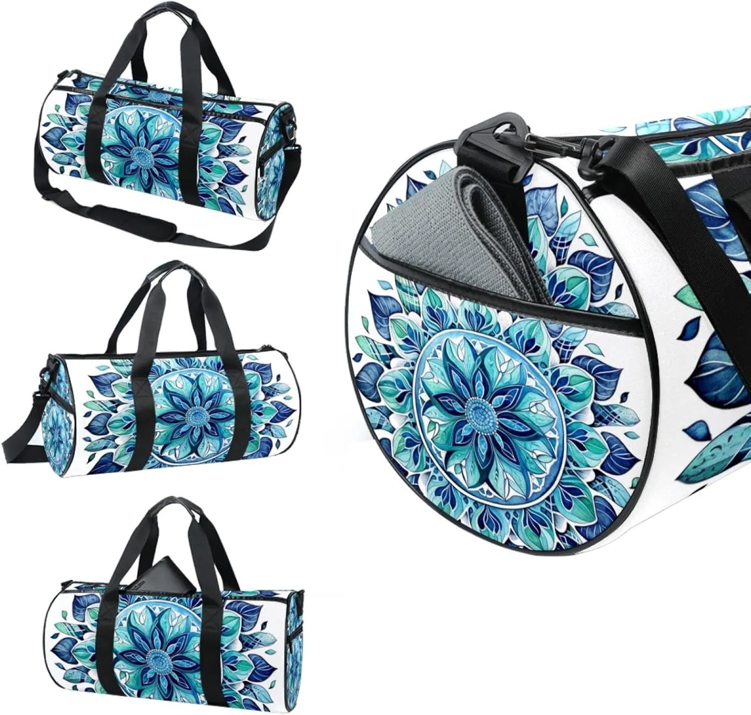 Gym Bags for Women,Duffle Bag for Travel,Bohemian Ethnic Mandala Leaves,Gym Bag for Men