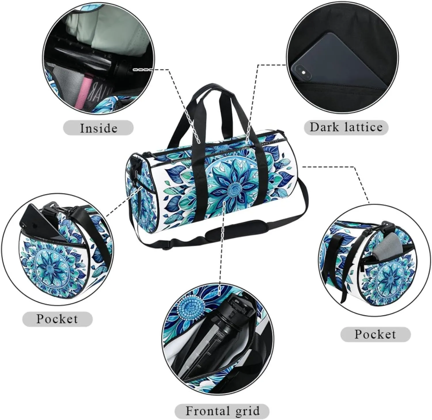 Gym Bags for Women,Duffle Bag for Travel,Bohemian Ethnic Mandala Leaves,Gym Bag for Men