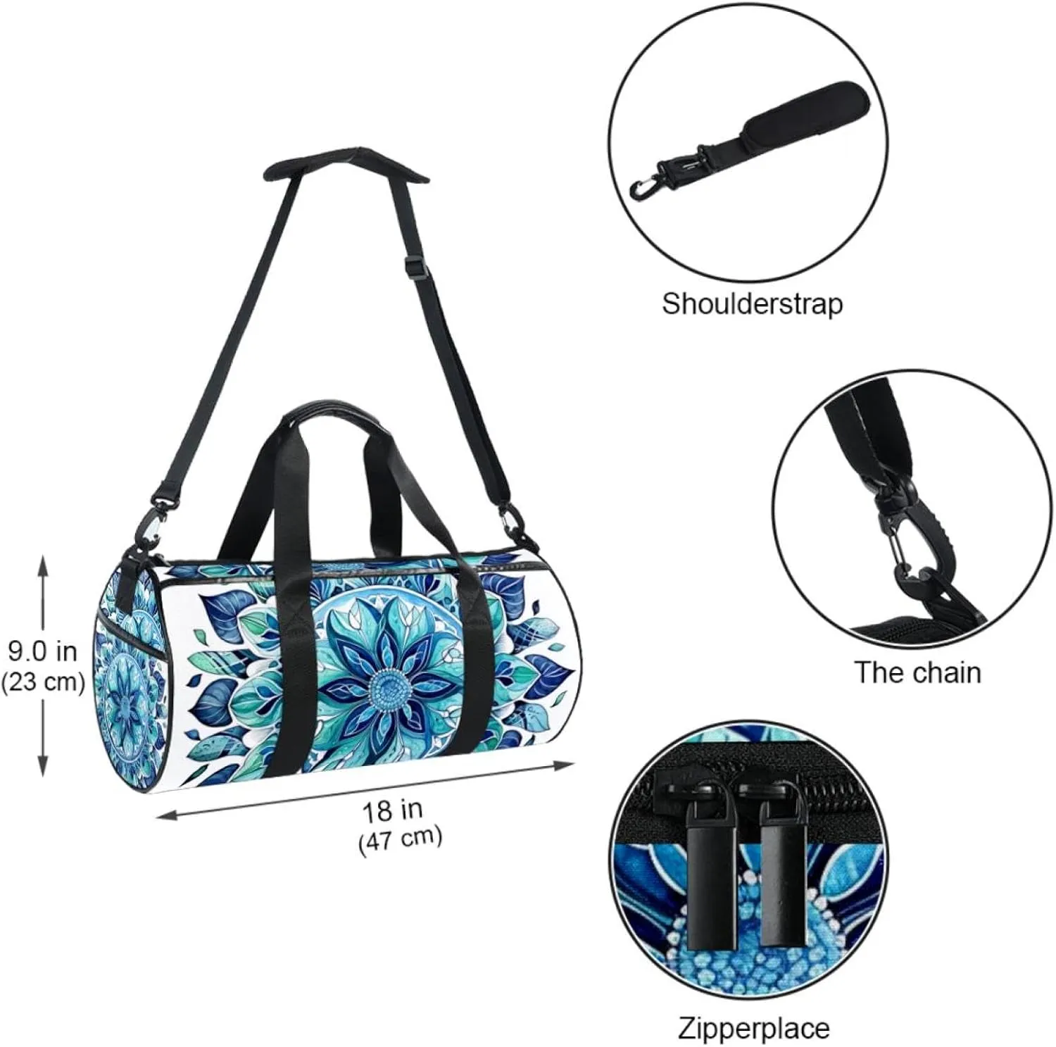 Gym Bags for Women,Duffle Bag for Travel,Bohemian Ethnic Mandala Leaves,Gym Bag for Men