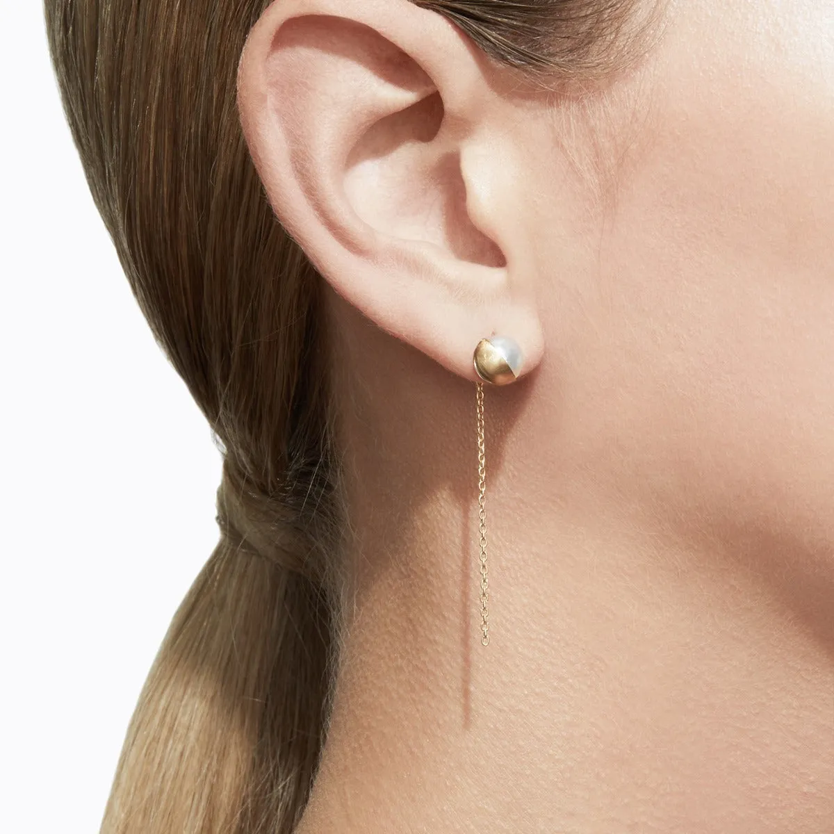 Half Pearl Chain Earring 135°