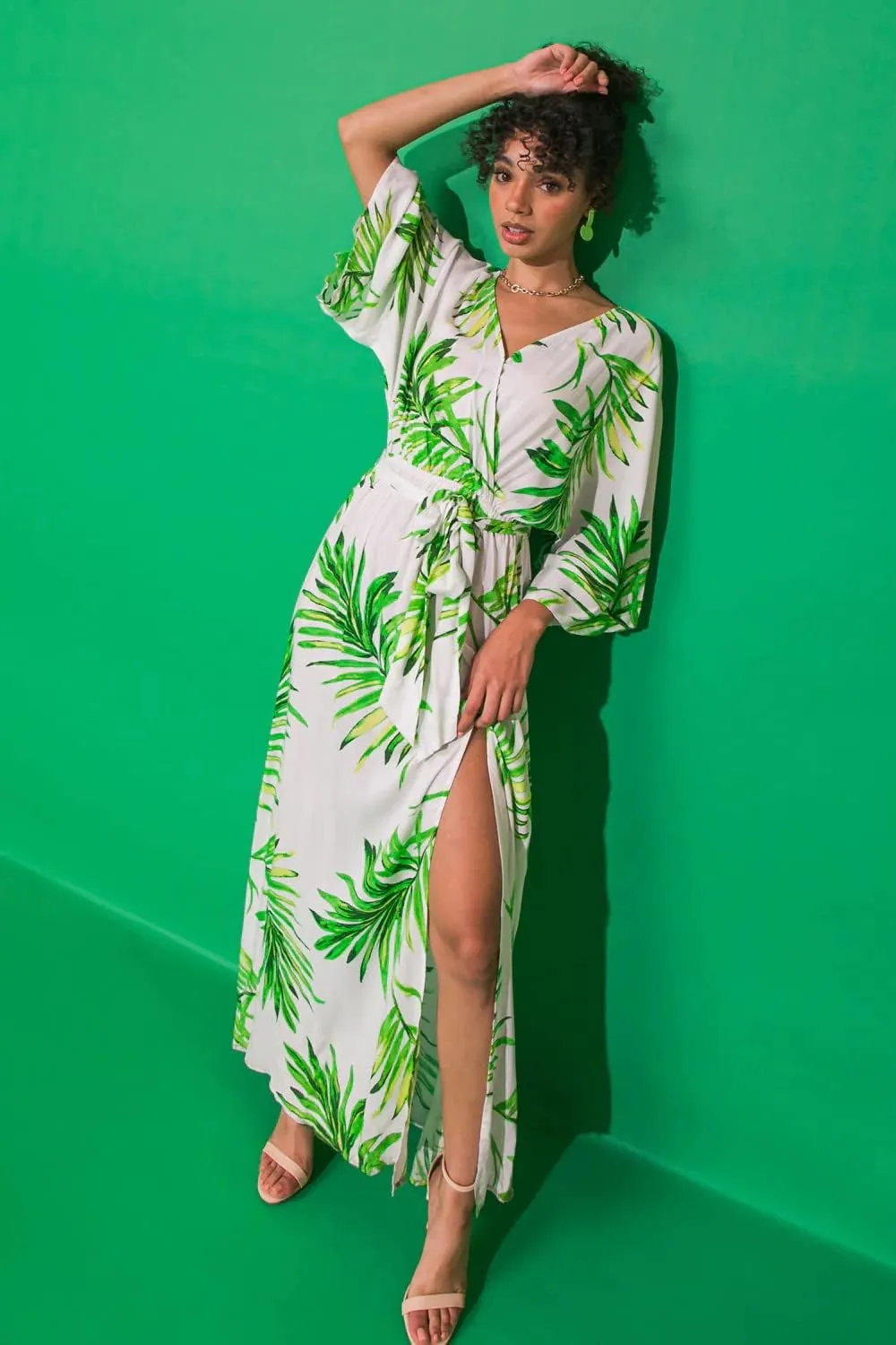 Halter Bohemian Floral Maxi Dress - Tropical Print Ethnic Print Keyhole Sundress