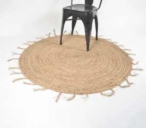 Hand Braided Spiral Jute Tasseled Rug