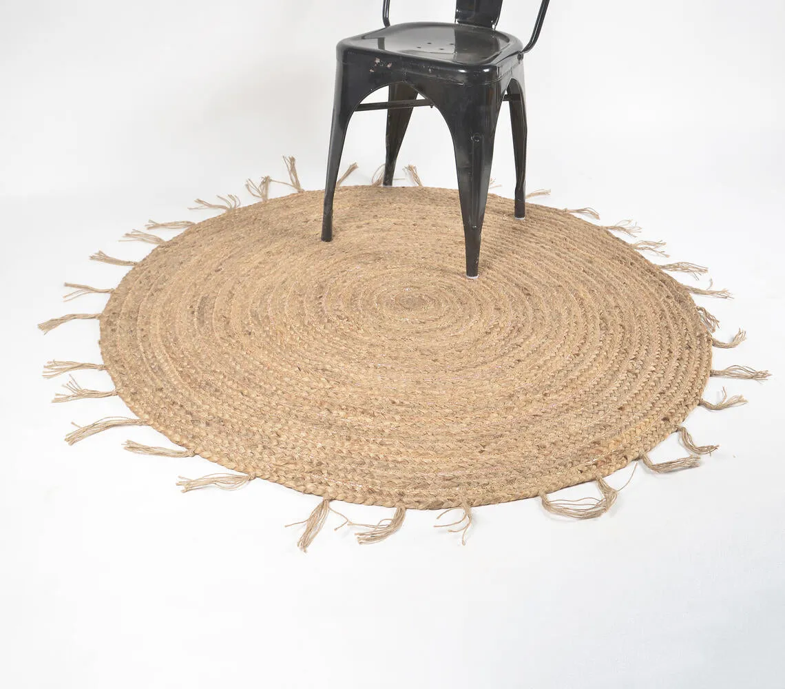 Hand Braided Spiral Jute Tasseled Rug