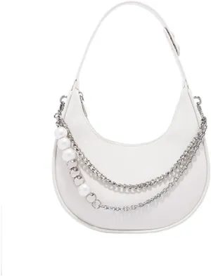Handbags Designer Original Women's Shoulder Messenger Bag with 3D Metal Pearl Chain - Chic Underarm Handbag(White)