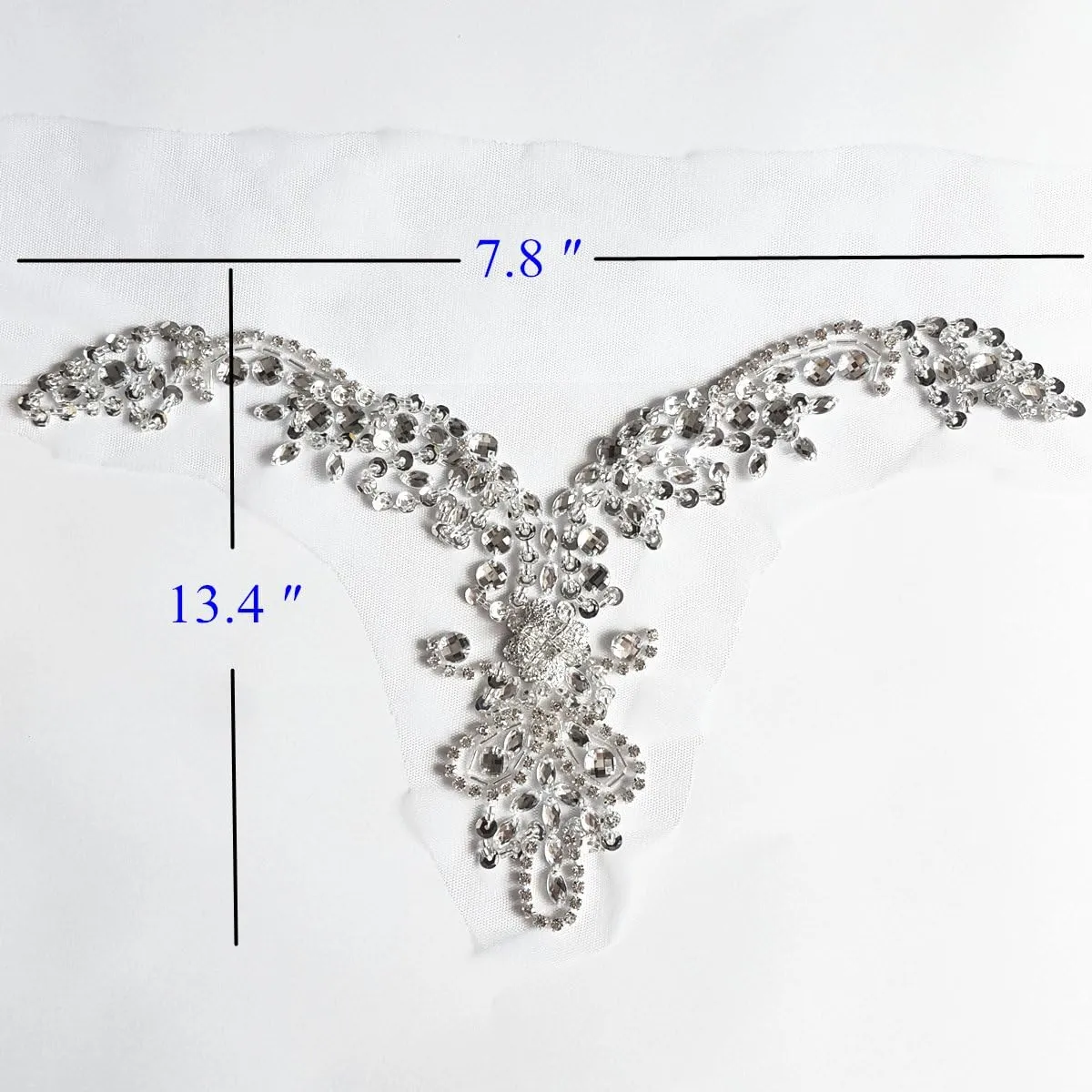 Handmade Beaded V-Neck Sequin Sew On Neckline Rhinestone Crystal Trim Bridal Applique Design Patch Sewing for Wedding Dresses DIY Belt Decoration (Silver)