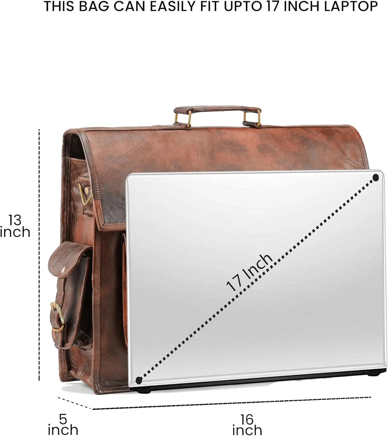 Handmade World Leather Laptop Messenger Bag For Men Women 'The Alpha' Fits 17 Inch Computer Briefcase Satchel Bag For Office Business (16 Inch)