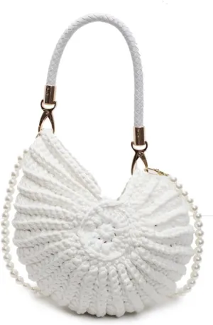 Handwoven Seashell Bag for Women - Beach Shoulder Bag with Pearl Chain, Seashell Purse for Vacation, Travel & Summer