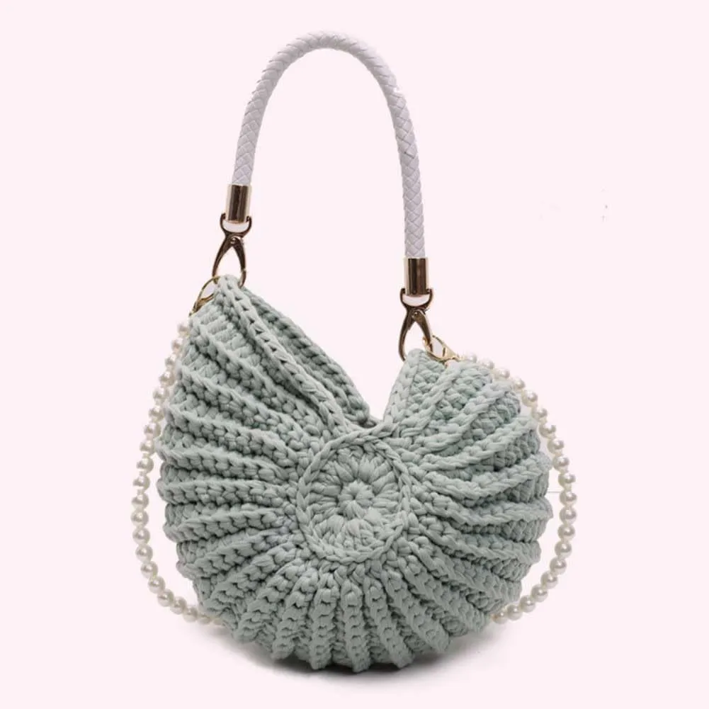 Handwoven Seashell Bag for Women - Beach Shoulder Bag with Pearl Chain, Seashell Purse for Vacation, Travel & Summer