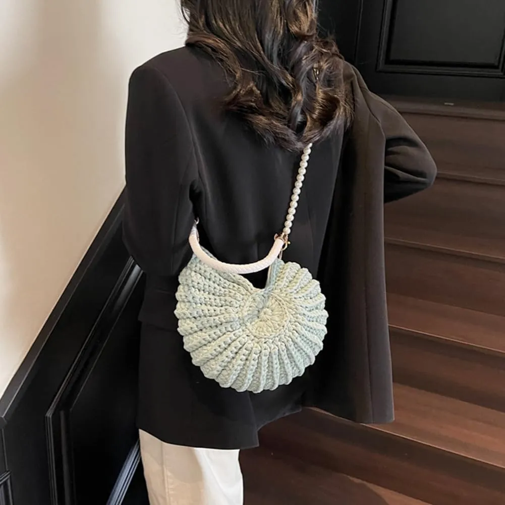 Handwoven Seashell Bag for Women - Beach Shoulder Bag with Pearl Chain, Seashell Purse for Vacation, Travel & Summer