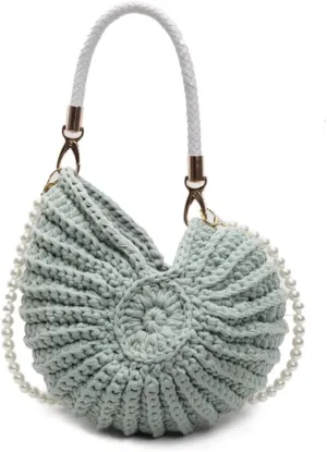 Handwoven Seashell Bag for Women - Beach Shoulder Bag with Pearl Chain, Seashell Purse for Vacation, Travel & Summer